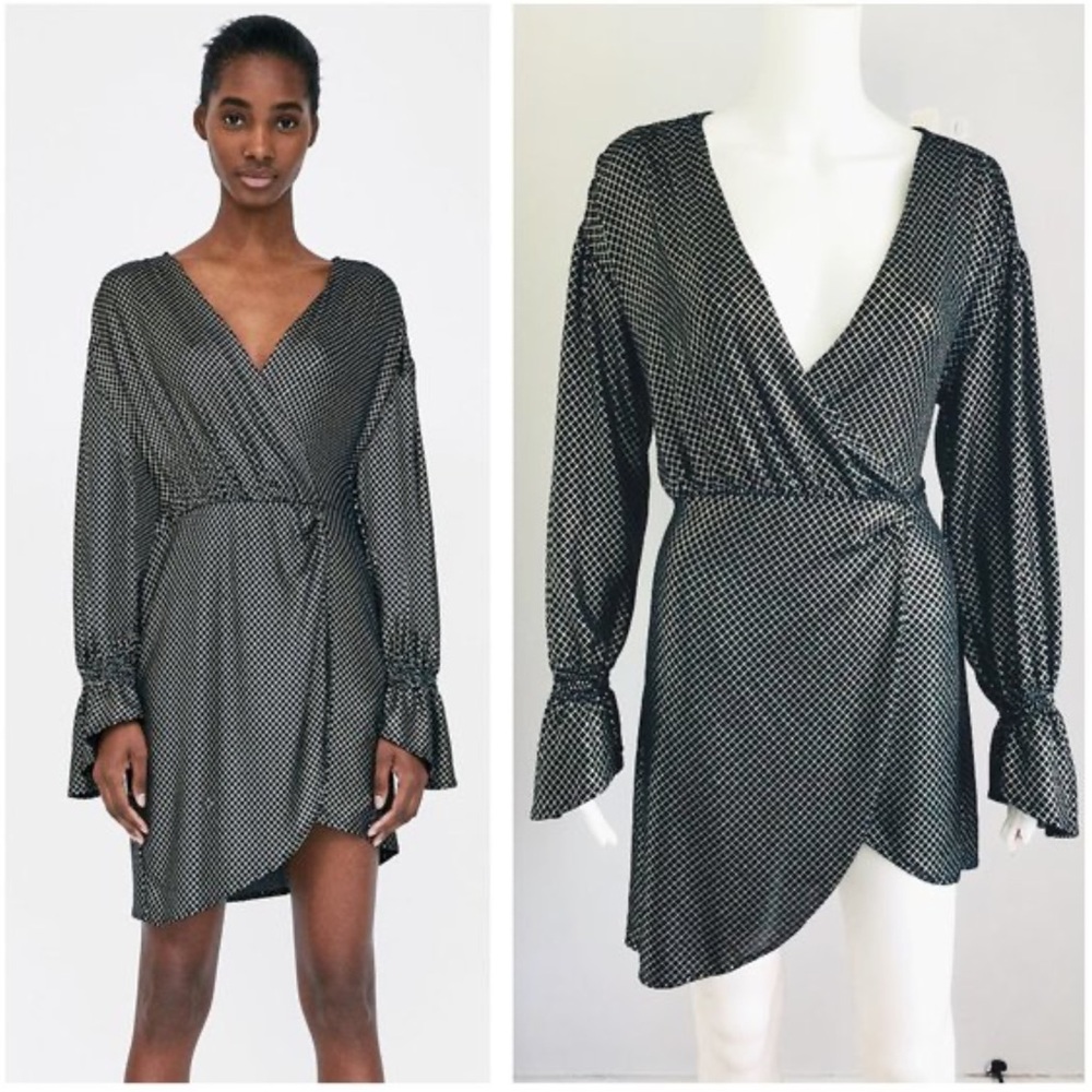 Zara NWT Woman’s Gold, Black & Blue Shiny Midi Dress. Size Small.